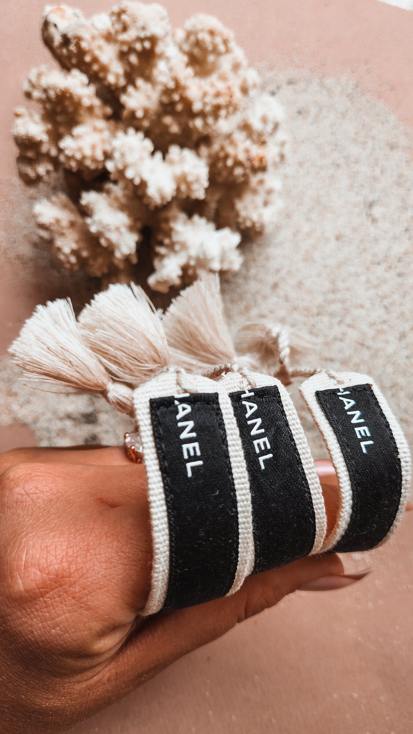 Bracelet Ruban Tissu Creamy&black