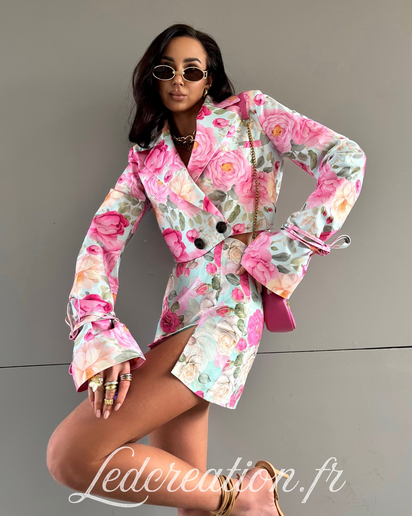 Blazer jeans Flower garden baby blue